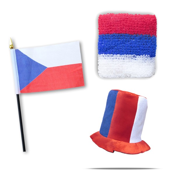 Sonia Originelli FANSET EM Fußball "Tschechien" Czech Republic Zylinder Hut Schweißband Mini Flagge