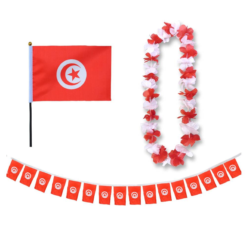 Sonia Originelli FANSET EM Fußball "Tunesien" Tunisia Girlande Mini Hand Flagge Hawaiikette