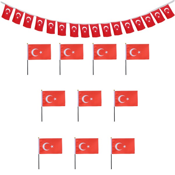 Sonia Originelli FANSET EM Fußball "Türkei" Turkey Girlande 10x Handflaggen