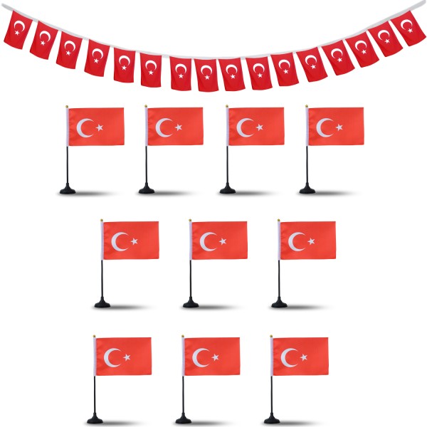 Sonia Originelli FANSET EM Fußball "Türkei" Turkey Girlande Handflaggen Tischhalter