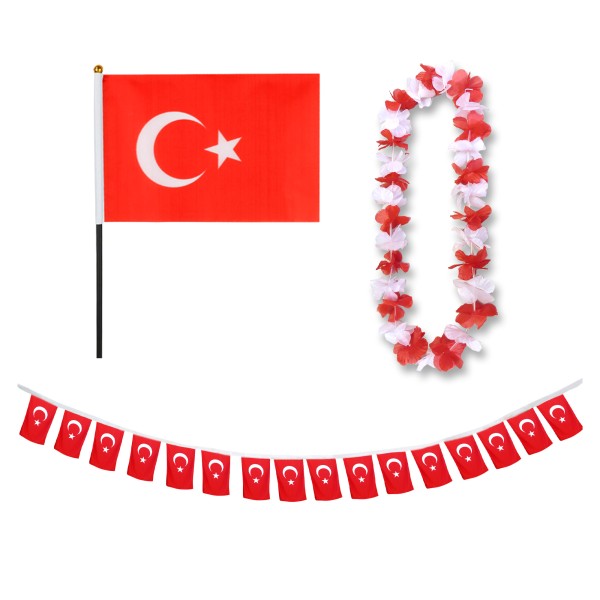Sonia Originelli FANSET EM Fußball "Türkei" Turkey Girlande Mini Hand Flagge Hawaiikette