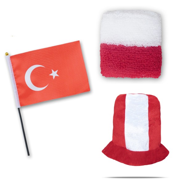 Sonia Originelli FANSET EM Fußball "Türkei" Turkye Zylinder Hut Schweißband Mini Flagge