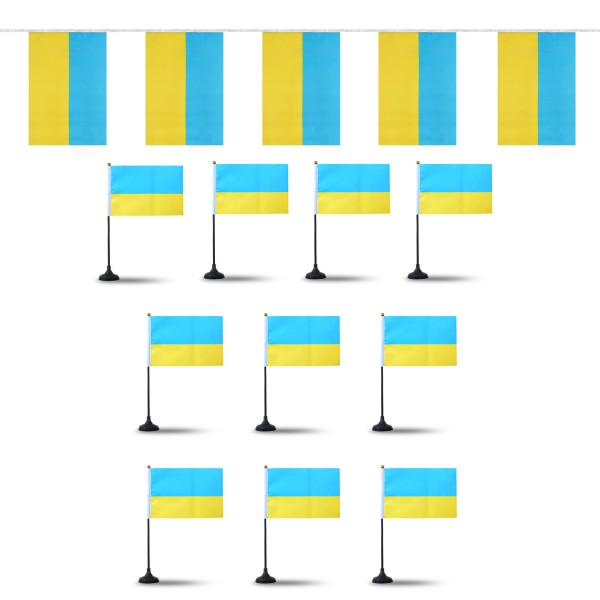 Sonia Originelli FANSET EM Fußball "Ukraine" Girlande Handflaggen Tischhalter