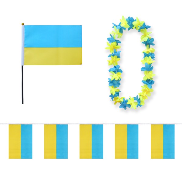 Sonia Originelli FANSET EM Fußball "Ukraine" Girlande Mini Hand Flagge Hawaiikette