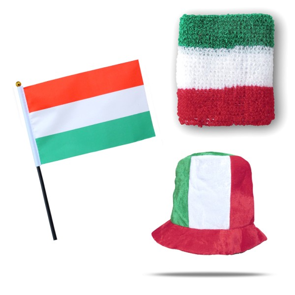 Sonia Originelli FANSET EM Fußball "Ungarn" Hungary Zylinder Hut Schweißband Mini Flagge