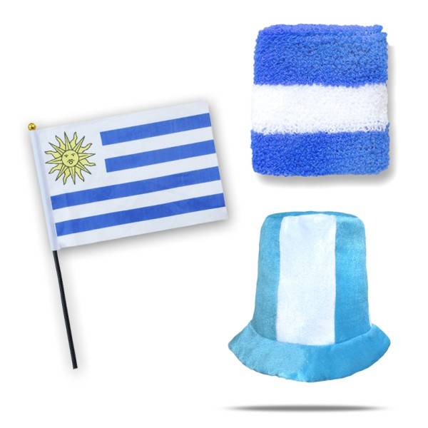 Sonia Originelli FANSET EM Fußball "Uruguay" Uruguay Zylinder Hut Schweißband Mini Flagge
