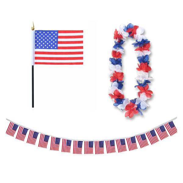 Sonia Originelli FANSET EM Fußball "USA" America Girlande Mini Hand Flagge Hawaiikette