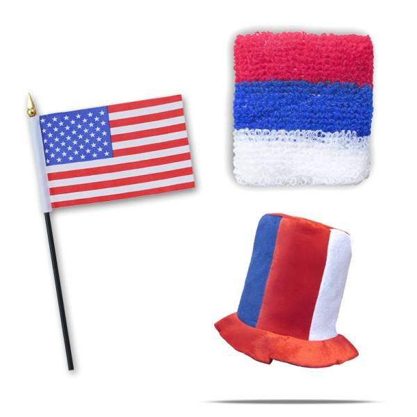 Sonia Originelli FANSET EM Fußball "USA" USA America Zylinder Hut Schweißband Mini Flagge