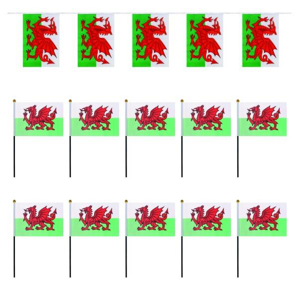 Sonia Originelli FANSET EM Fußball "Wales" Girlande 10x Handflaggen