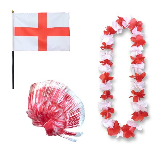 Sonia Originelli Fanset "England" Blumenkette Fahne Flagge Perücke Irokese