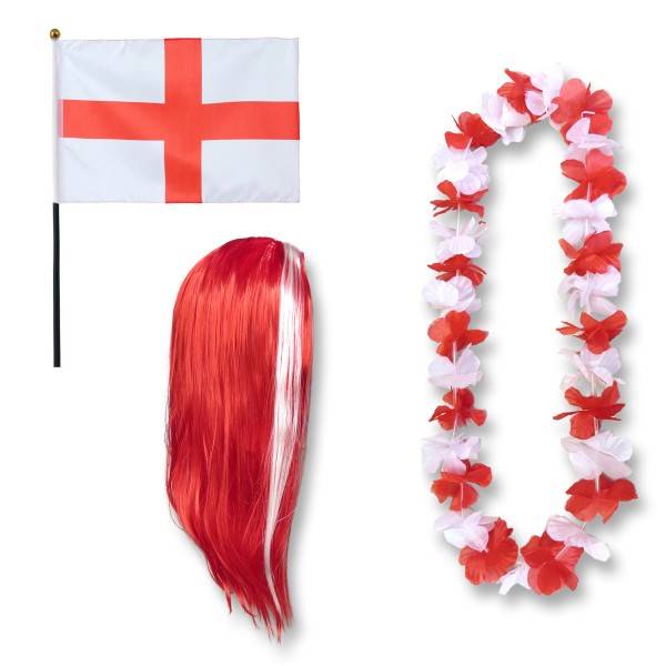 Sonia Originelli Fanset "England" Blumenkette Fahne Flagge Perücke Langhaar