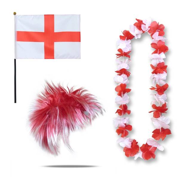 Sonia Originelli Fanset "England" Blumenkette Fahne Flagge Perücke Wig