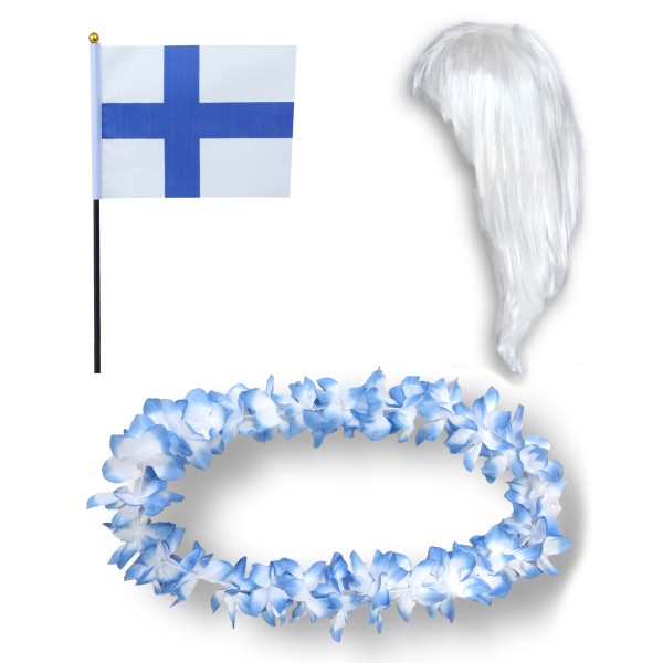 Sonia Originelli Fanset "Finnland" Blumenkette Fahne Flagge Perücke Langhaar