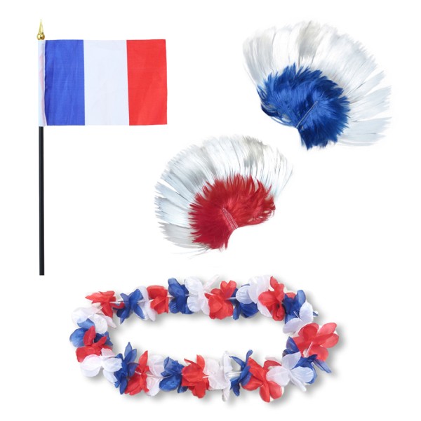 Sonia Originelli Fanset "Frankreich" France Blumenkette Fahne Flagge Perücke Irokese