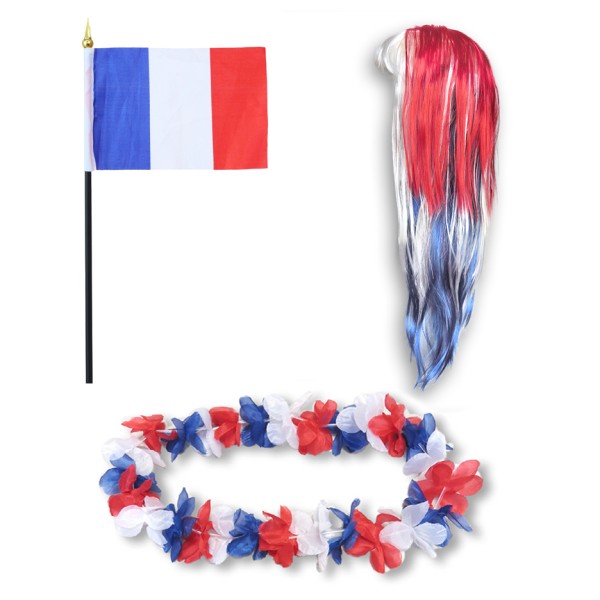 Sonia Originelli Fanset "Frankreich" France Blumenkette Fahne Flagge Perücke Langhaar