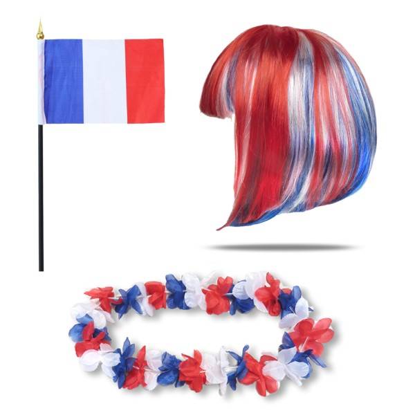 Sonia Originelli Fanset "Frankreich" France Blumenkette Fahne Flagge Perücke Bob