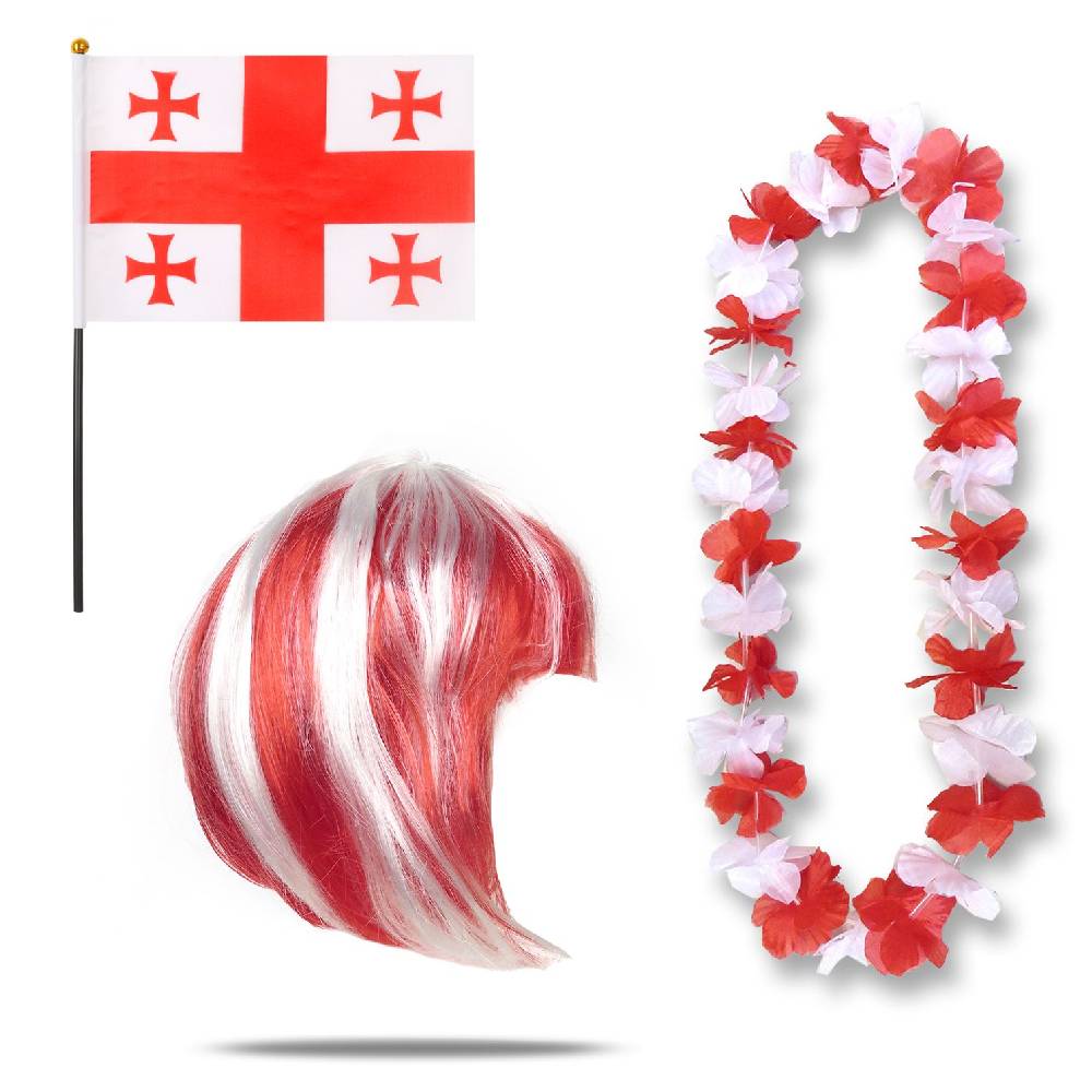 Sonia Originelli Fanset "Georgien" Blumenkette Fahne Flagge Perücke Bob