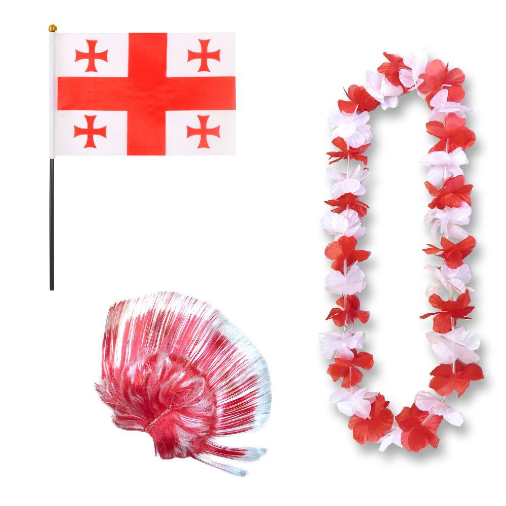 Sonia Originelli Fanset "Georgien" Blumenkette Fahne Flagge Perücke Irokese Kopie