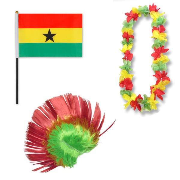 Sonia Originelli Fanset "Ghana" Blumenkette Fahne Flagge Perücke Irokese
