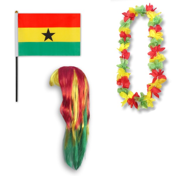 Sonia Originelli Fanset "Ghana" Blumenkette Fahne Flagge Perücke Langhaar