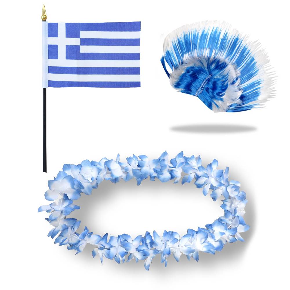 Sonia Originelli Fanset "Griechenland" Greece Blumenkette Fahne Flagge Perücke Irokese