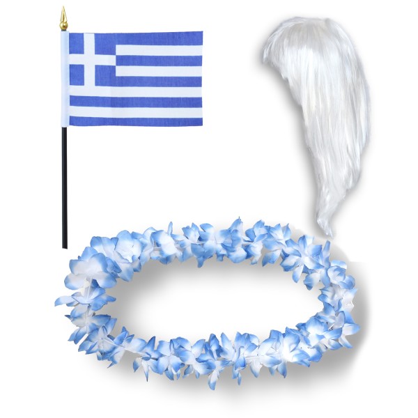 Sonia Originelli Fanset "Griechenland" Greece Blumenkette Fahne Flagge Perücke