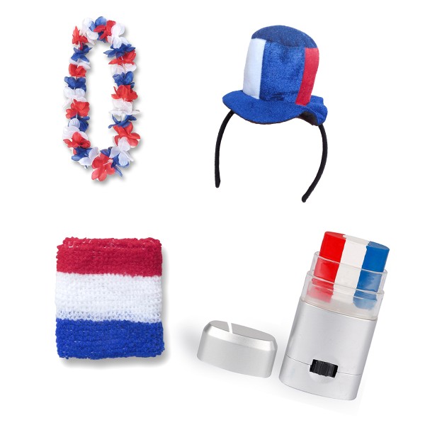 Sonia Originelli Fanset "Grossbritannien" GB UK Mini Zylinder Haarreif Blumenkette Schminkstift Schweißband