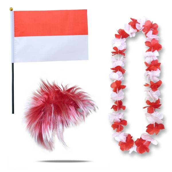 Sonia Originelli Fanset "Indonesien" Indonesia Blumenkette Fahne Flagge Perücke Wig