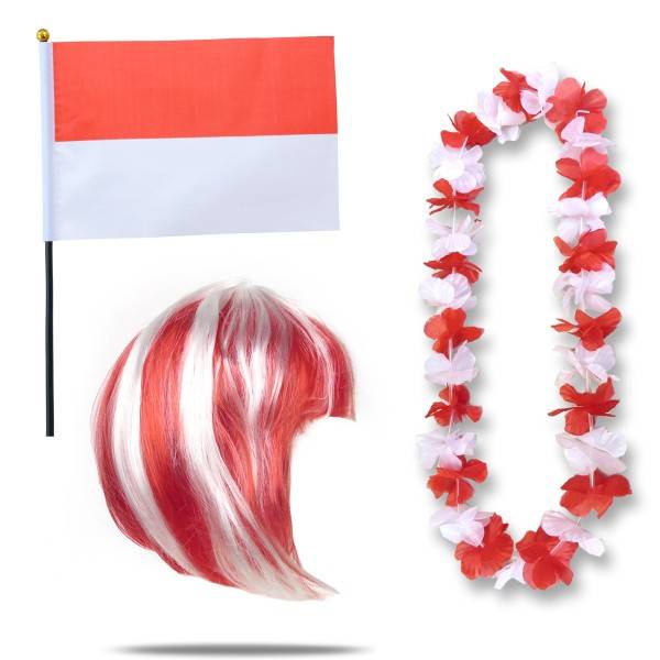 Sonia Originelli Fanset "Indonesien" Indonesia Blumenkette Fahne Flagge Perücke Bob