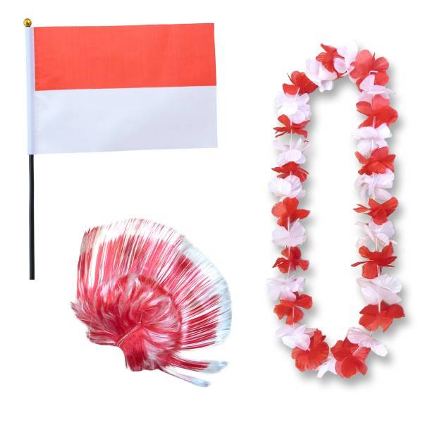 Sonia Originelli Fanset "Indonesien" Indonesia Blumenkette Fahne Flagge Perücke Irokese