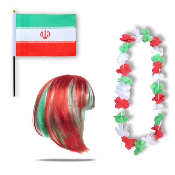 Sonia Originelli Fanset "Iran" Blumenkette Fahne Flagge Perücke Bob