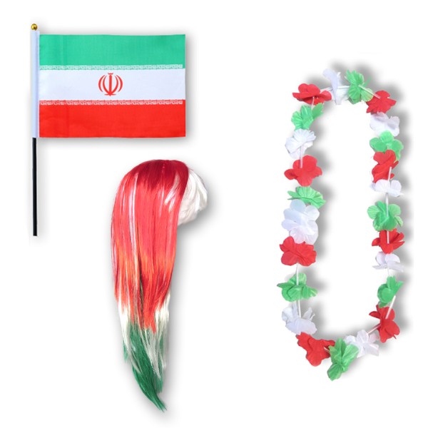 Sonia Originelli Fanset "Iran" Blumenkette Fahne Flagge Perücke Langhaar
