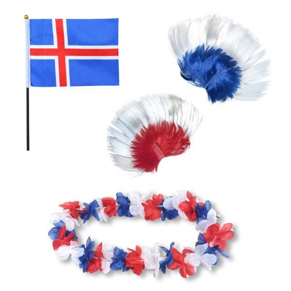 Sonia Originelli Fanset "Island" Iceland Blumenkette Fahne Flagge Perücke Irokese