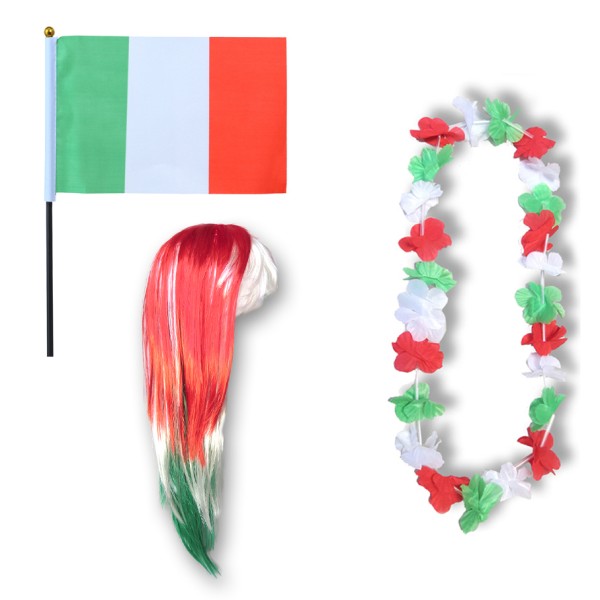 Sonia Originelli Fanset "Italien" Italy Italia Blumenkette Fahne Flagge Perücke Langhaar