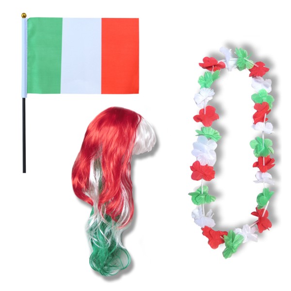 Sonia Originelli Fanset "Italien" Italy Italia Blumenkette Fahne Flagge Perücke Langhaar-Locken