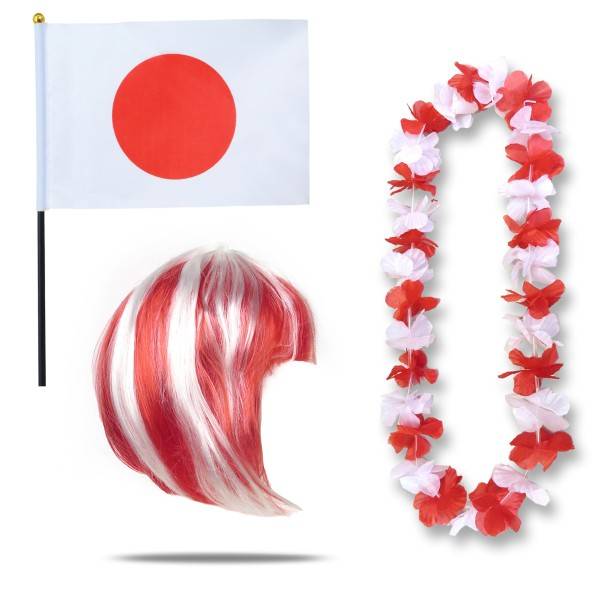 Sonia Originelli Fanset "Japan" Blumenkette Fahne Flagge Perücke Bob