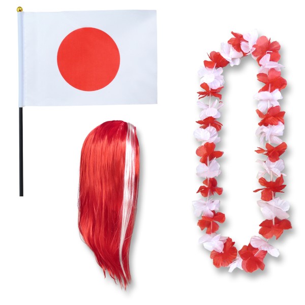 Sonia Originelli Fanset "Japan" Blumenkette Fahne Flagge Perücke Langhaar