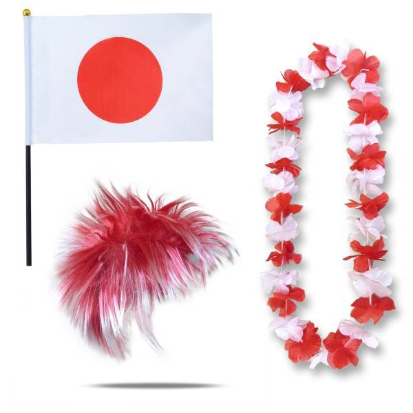 Sonia Originelli Fanset "Japan" Blumenkette Fahne Flagge Perücke Wig