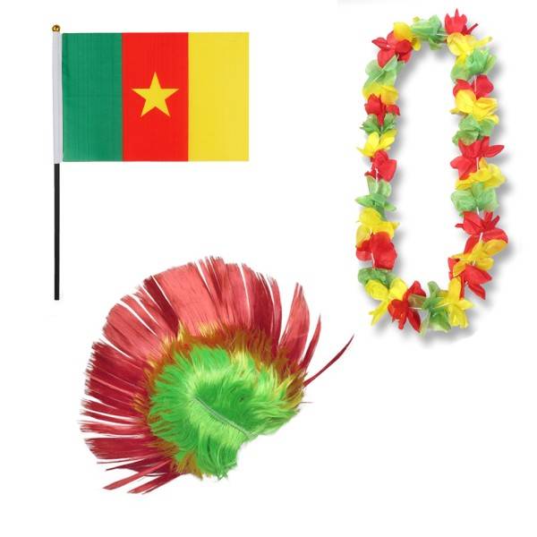 Sonia Originelli Fanset "Kamerun" Cameroon Blumenkette Fahne Flagge Perücke Irokese