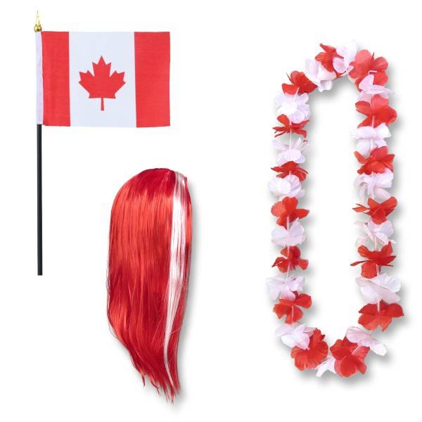 Sonia Originelli Fanset "Kanada" Canada Blumenkette Fahne Flagge Perücke Langhaar
