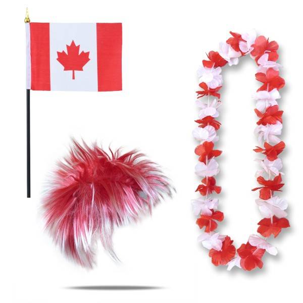 Sonia Originelli Fanset "Kanada" Canada Blumenkette Fahne Flagge Perücke Wig