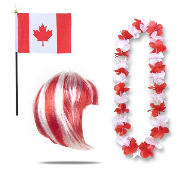 Sonia Originelli Fanset "Kanada" Canada Blumenkette Fahne Flagge Perücke Bob