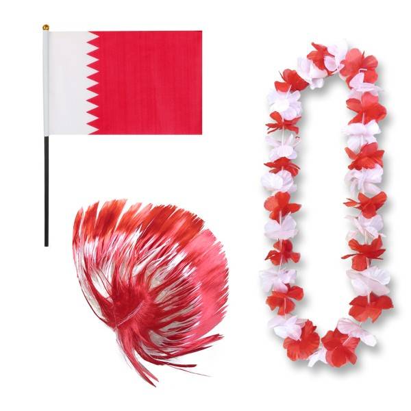 Sonia Originelli Fanset "Katar" Qatar Blumenkette Fahne Flagge Perücke Irokese