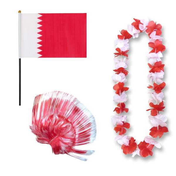 Sonia Originelli Fanset "Katar" Qatar Blumenkette Fahne Flagge Perücke Irokese