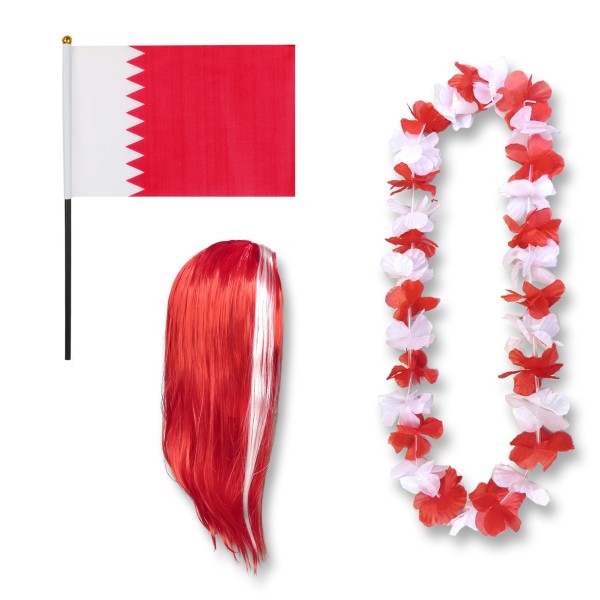 Sonia Originelli Fanset "Katar" Qatar Blumenkette Fahne Flagge Perücke Langhaar
