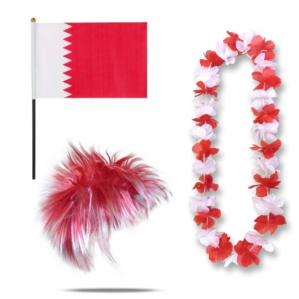 Sonia Originelli Fanset "Katar" Qatar Blumenkette Fahne Flagge Perücke Wig