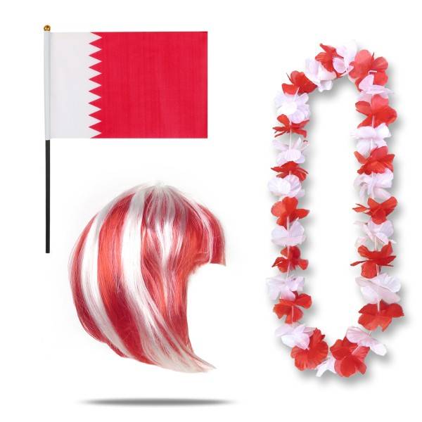 Sonia Originelli Fanset "Katar" Qatar Blumenkette Fahne Flagge Perücke Bob