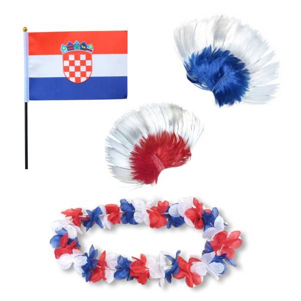 Sonia Originelli Fanset "Kroatien" Croatia Blumenkette Fahne Flagge Perücke Irokese