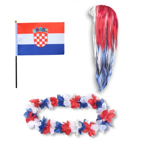 Sonia Originelli Fanset "Kroatien" Croatia Blumenkette Fahne Flagge Perücke Langhaar