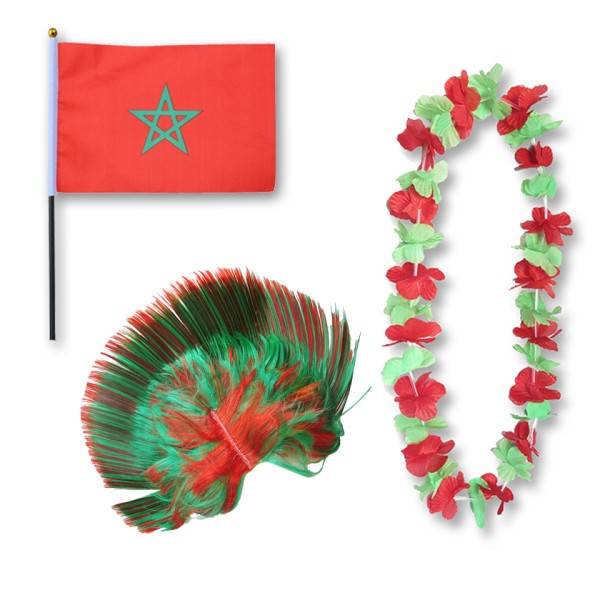Sonia Originelli Fanset "Marokko" Morocco Blumenkette Fahne Flagge Perücke Irokese